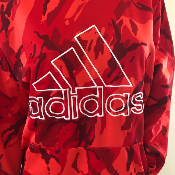 Adidas Two Tone Red Camo Tie Dye Graphic Logo Hooded Sweatshirt - Picture 2 of 3